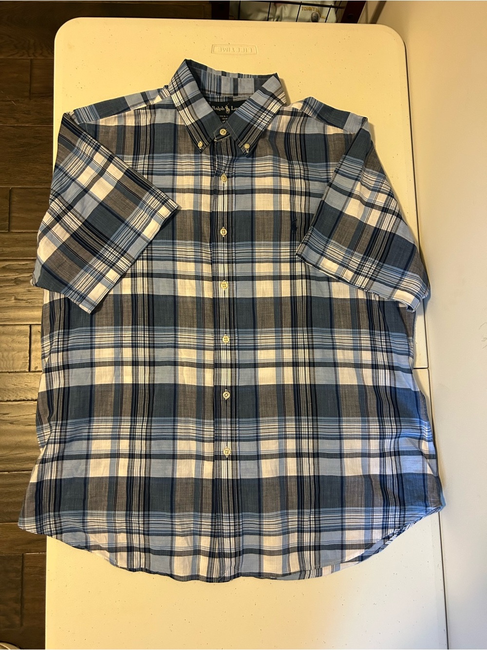 Men's Ralph Lauren Classic Fit Blue Plaid Button-Down Short Sleeve Shirt